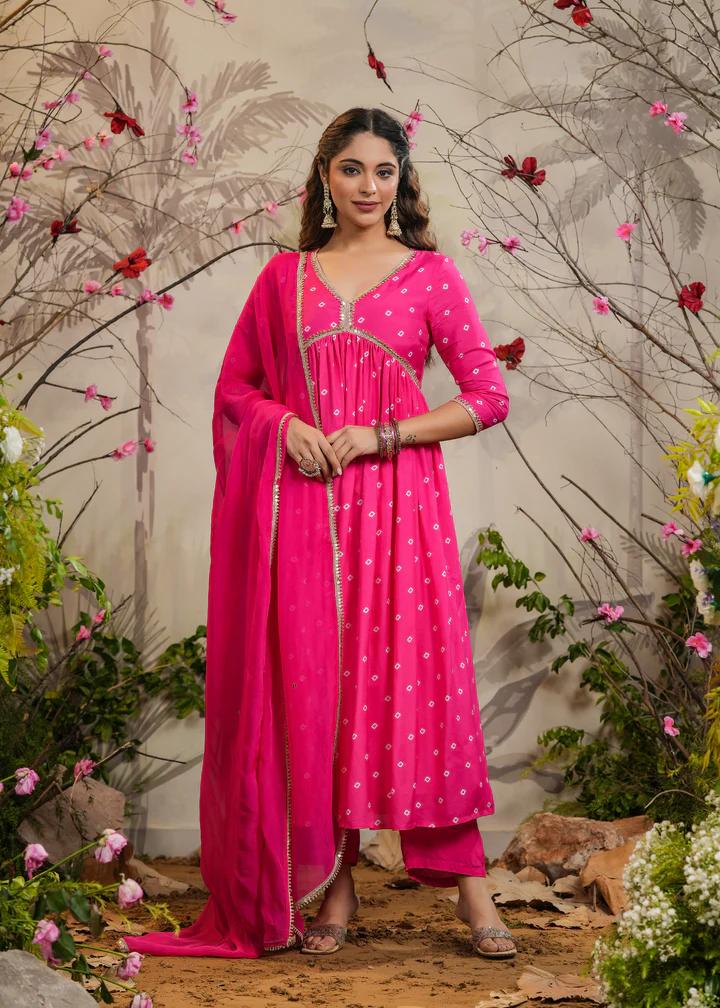 Graceful Pink Printed Anarkali Kurta Set with Dupatta