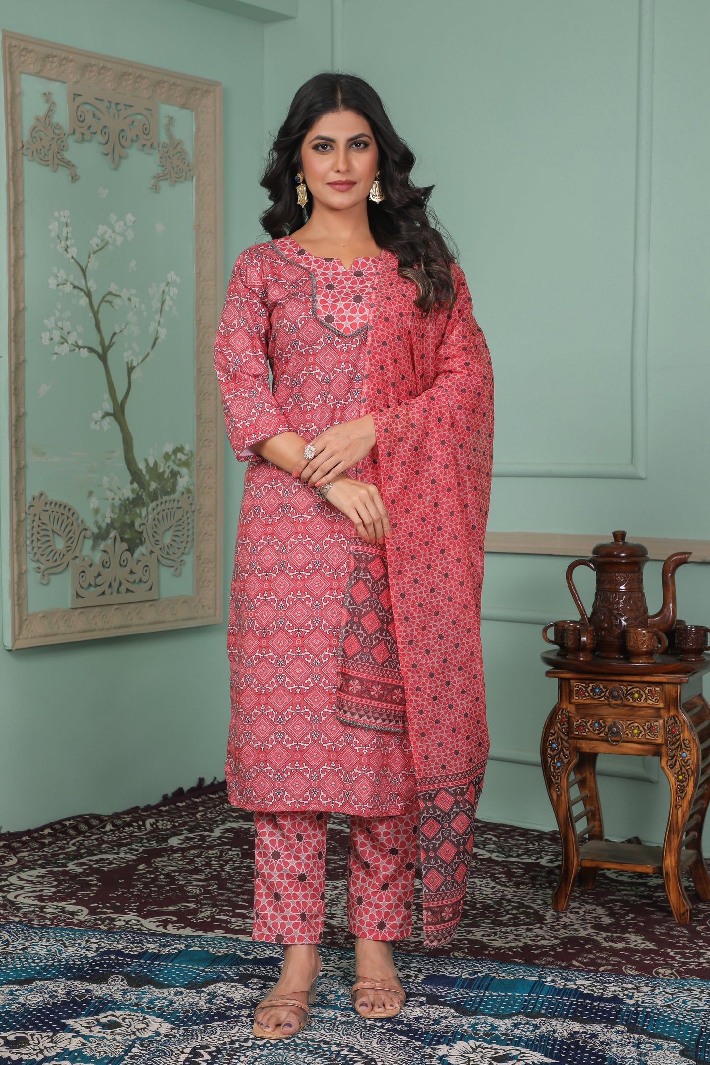 Casual Wear Rayon Pink Kurta Set