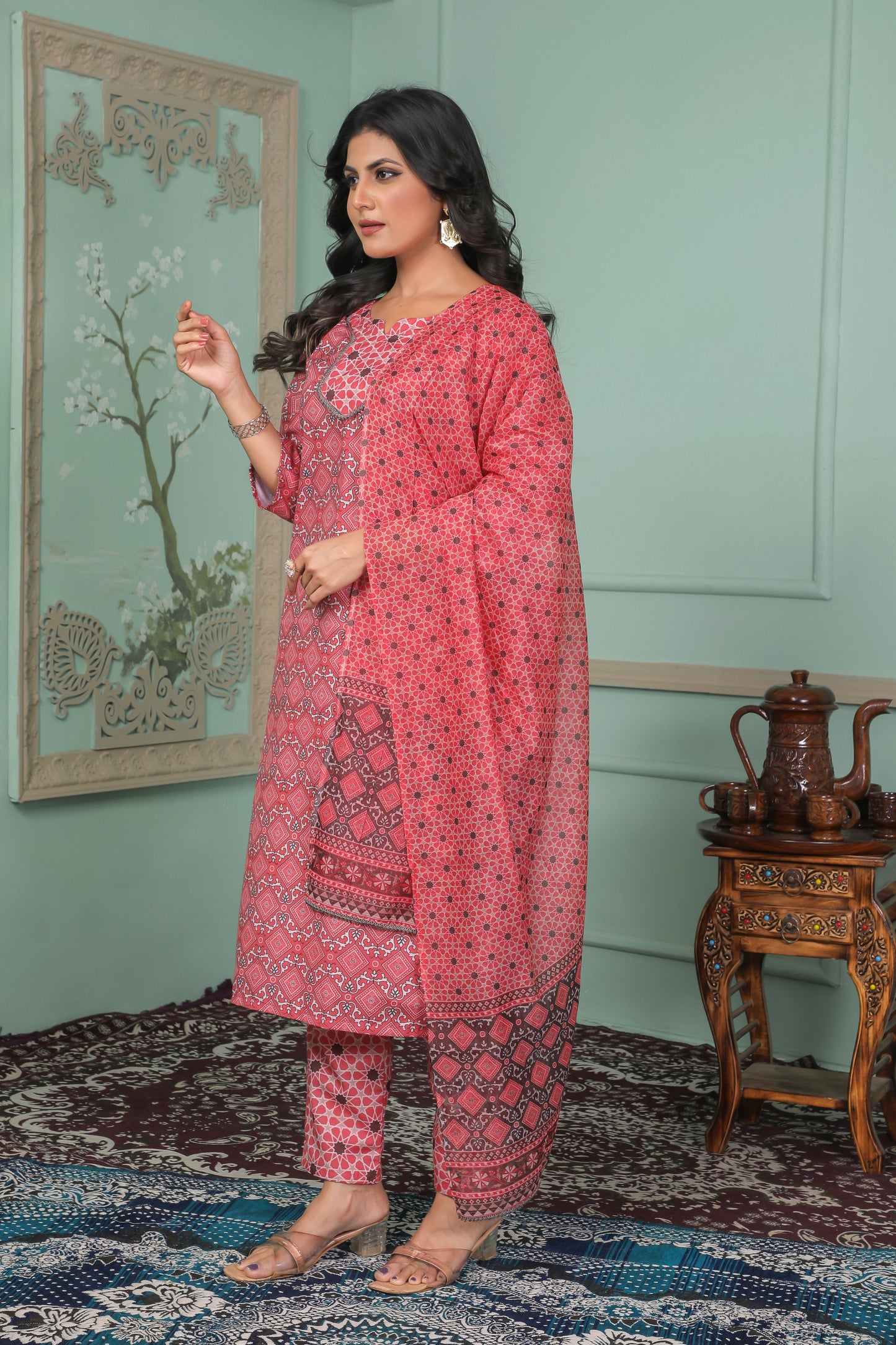 Casual Wear Rayon Pink Kurta Set