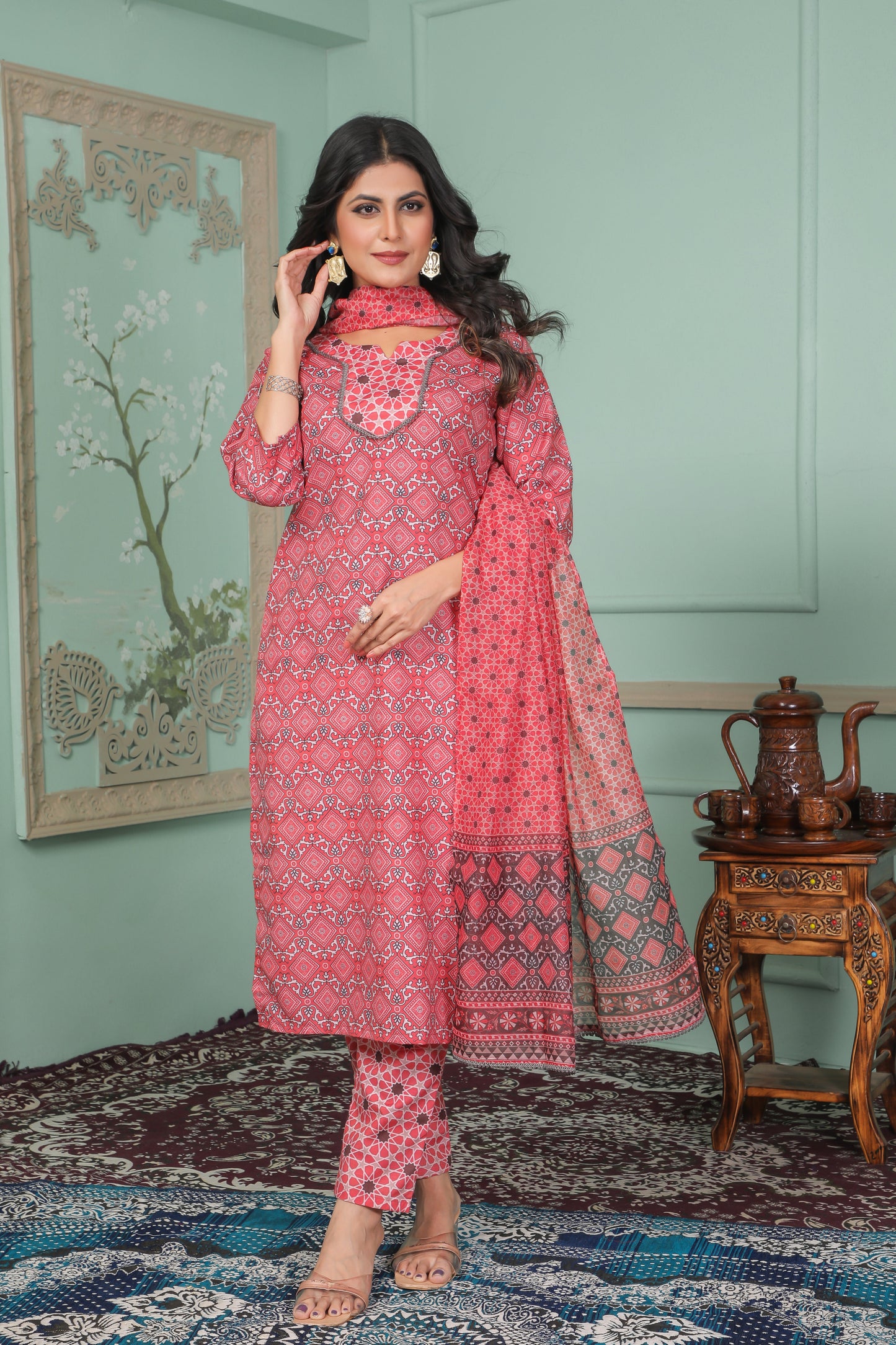 Casual Wear Rayon Pink Kurta Set