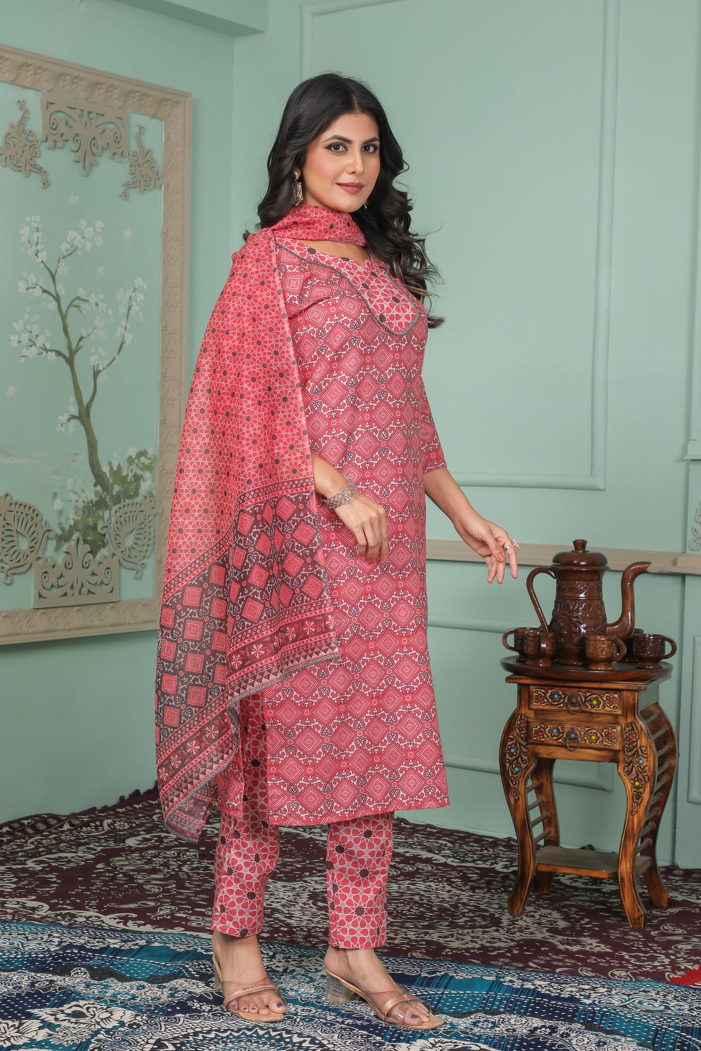 Casual Wear Rayon Pink Kurta Set