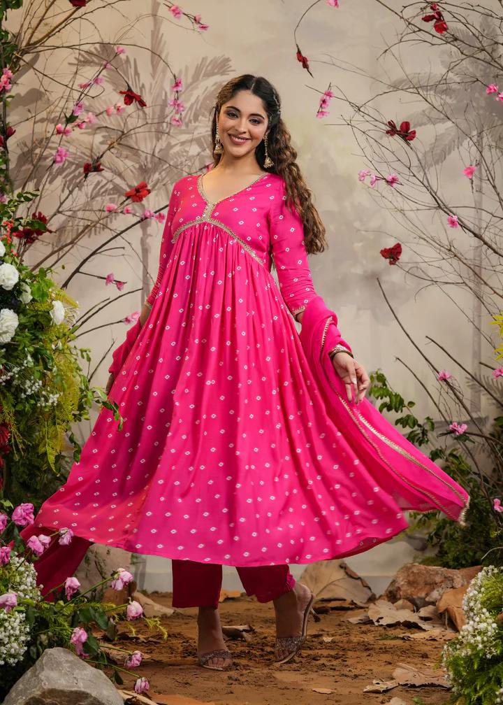 Graceful Pink Printed Anarkali Kurta Set with Dupatta