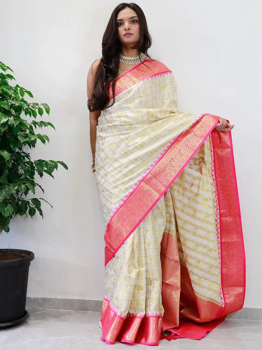 Divine Elegance Attractive Soft Silk Temple Border Gadwal Saree by My Store