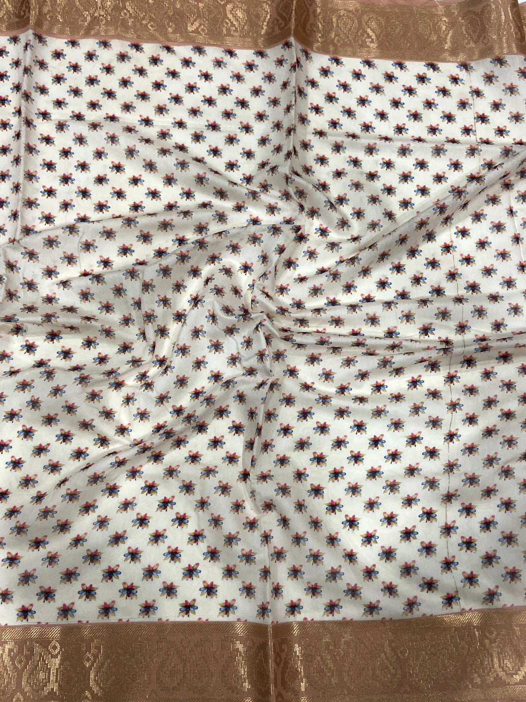 White Floral Cotton Rich Pallu Saree