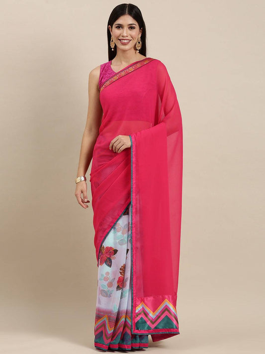 Soft Georgette Pink Colour Party Wear Saree by My Store