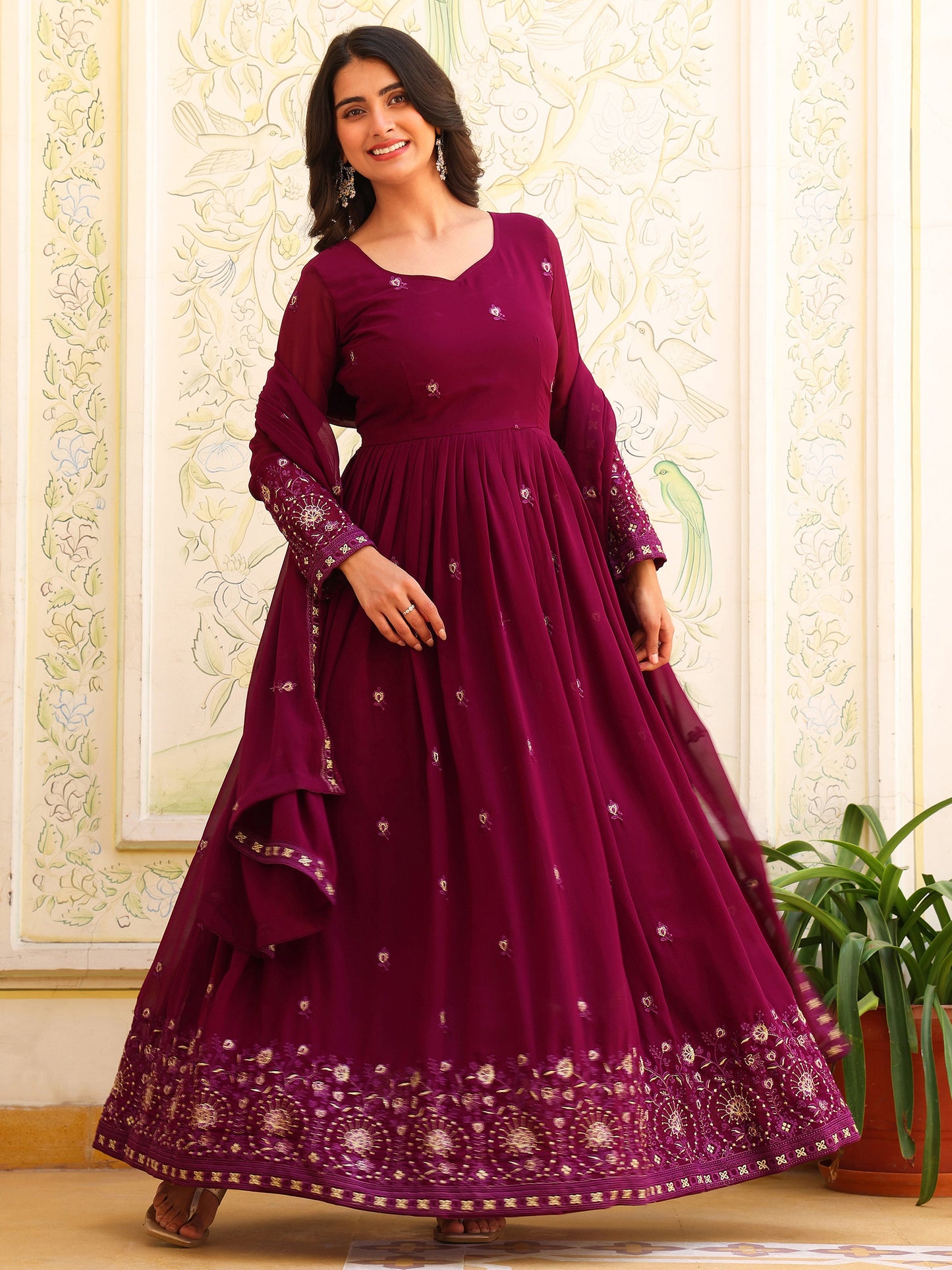 Purple Georgette Party Wear Anarkali Suit