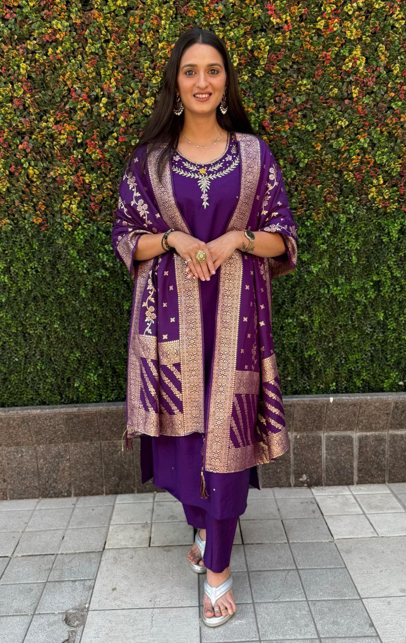Vibrant Purple Kurta Set with Dupatta – Ethnic Women’s Wear
