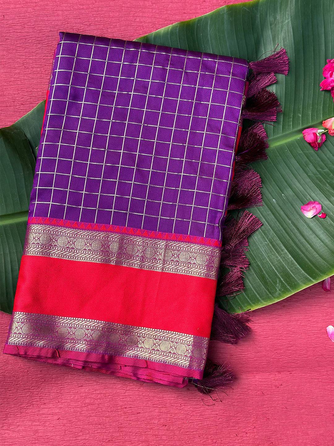 Purple Colour Silk Woven Kanchi Banarasi Saree by My Store
