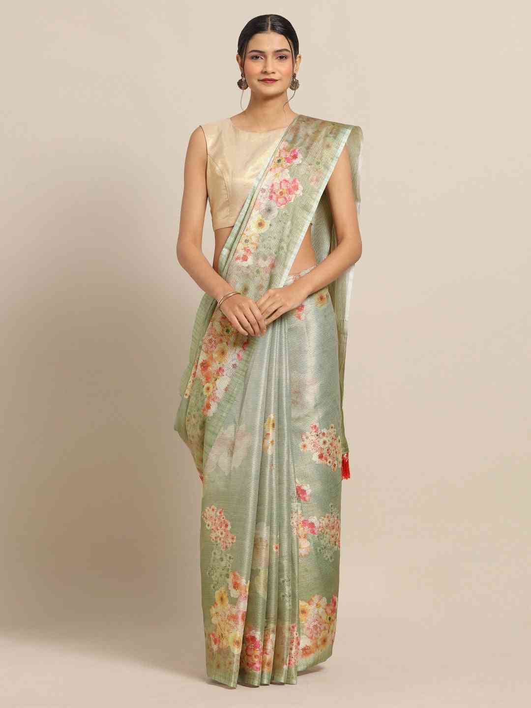 Maheshwari Floral Printed Saree With Solid by My Store
