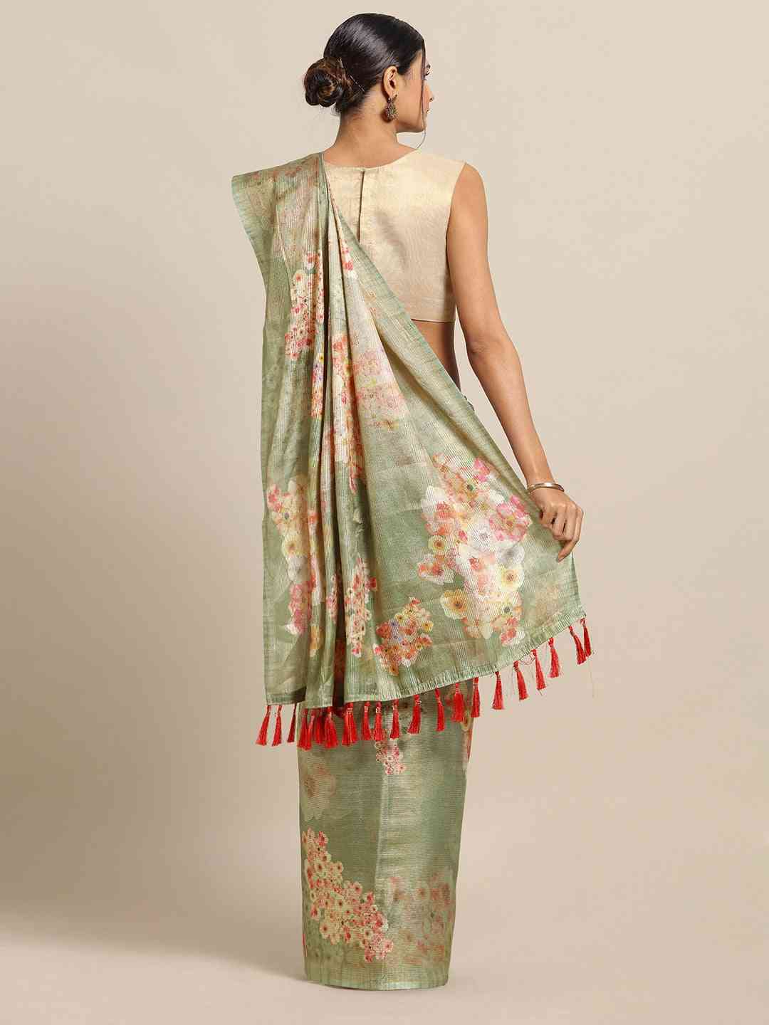 Maheshwari Floral Printed Saree With Solid by My Store