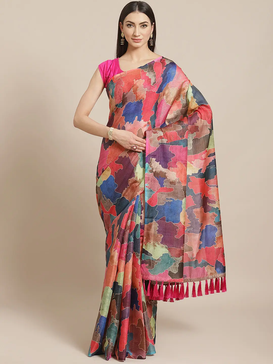 Soft Silk Zari Tissue Weaving Flower Print Design Saree by My Store