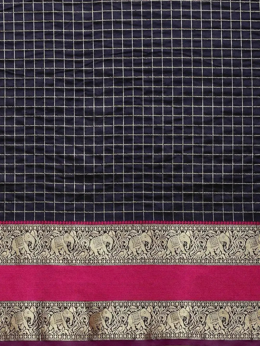 Banarasi Silk Saree with Intricate Checked Pattern and Woven Border
