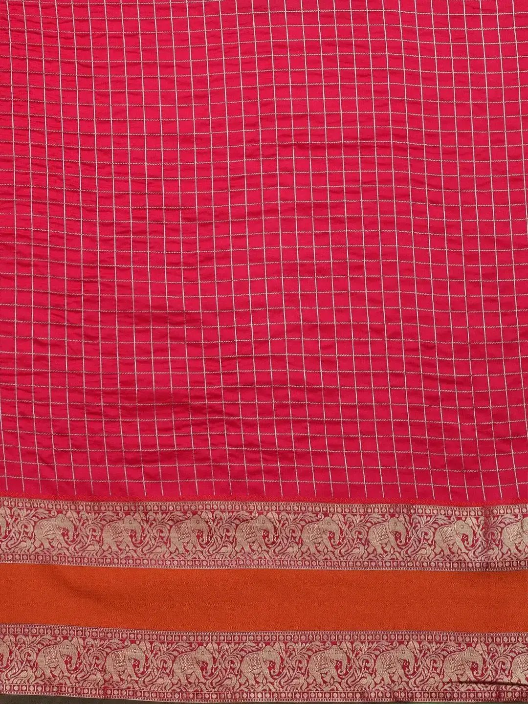 Banarasi Silk Saree with Intricate Checked Pattern and Woven Border