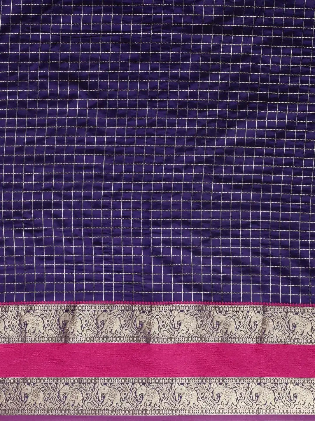 Banarasi Silk Saree with Intricate Checked Pattern and Woven Border
