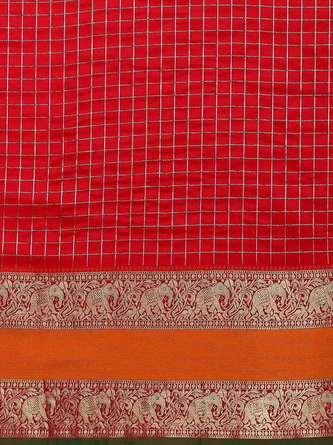 Banarasi Silk Saree with Intricate Checked Pattern and Woven Border