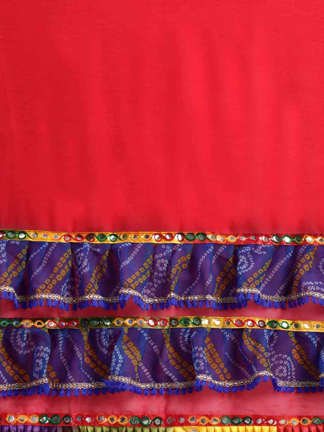 Pure Georgette Pink Colour Saree With Mirror Work & Bandhani Print by My Store