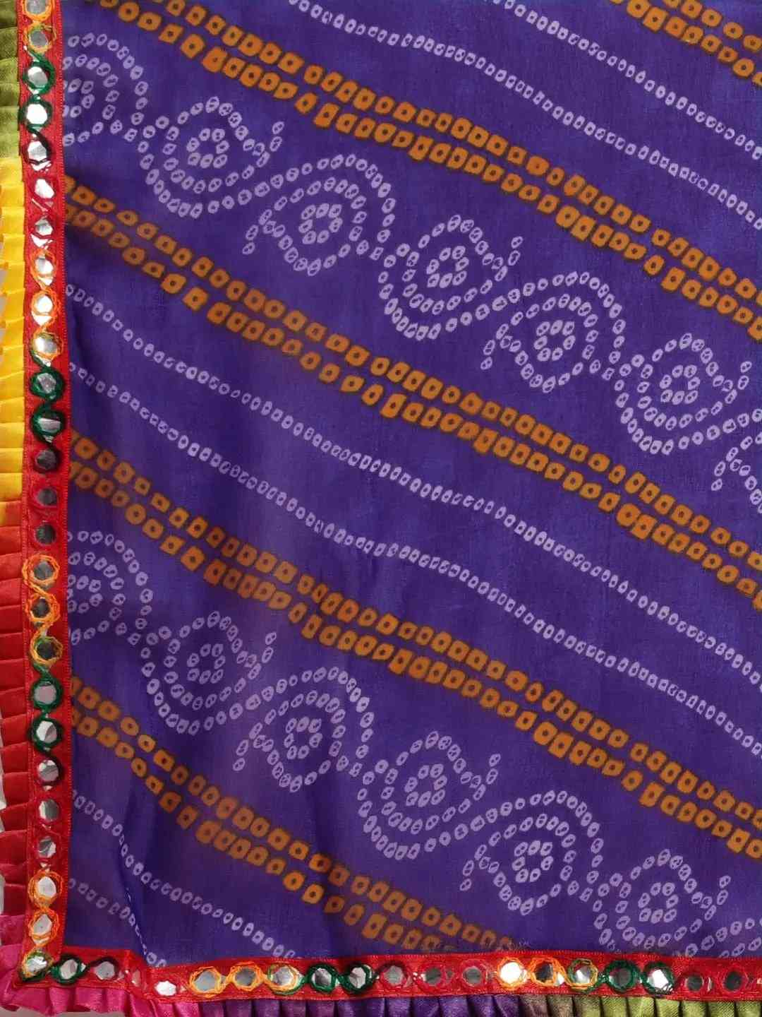 Pure Georgette Pink Colour Saree With Mirror Work & Bandhani Print by My Store