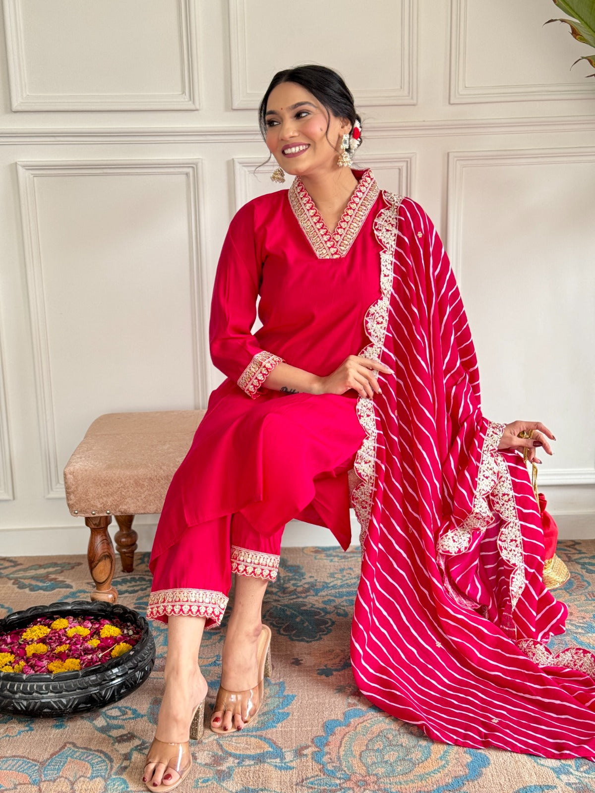 Stunning Red Traditional Outfit with Embroidered Dupatta