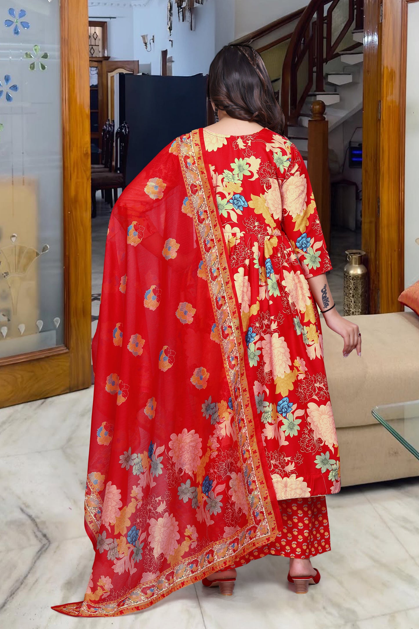 Wedding Wear Printed Red kurta Set For Women