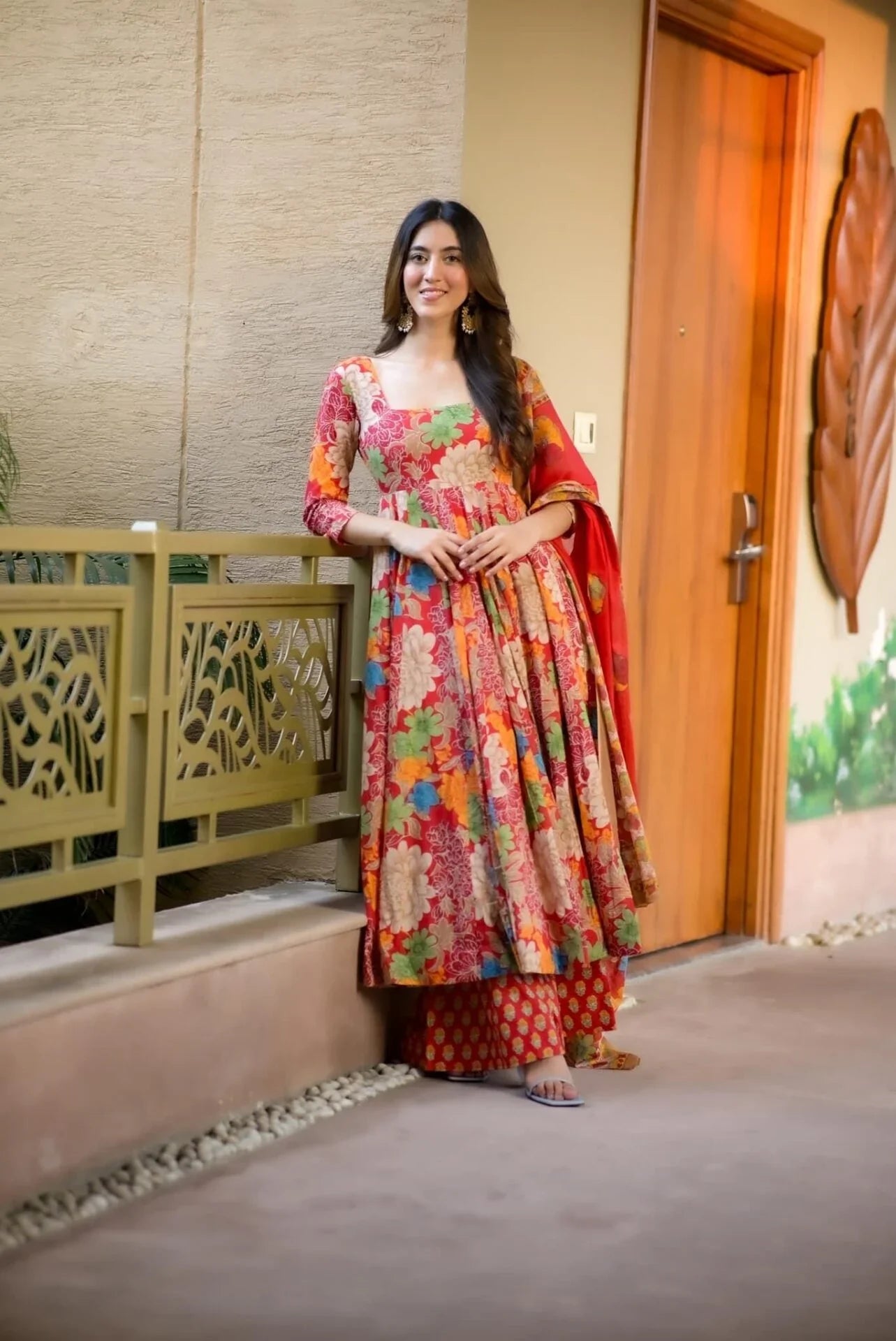 Wedding Wear Printed Red kurta Set For Women