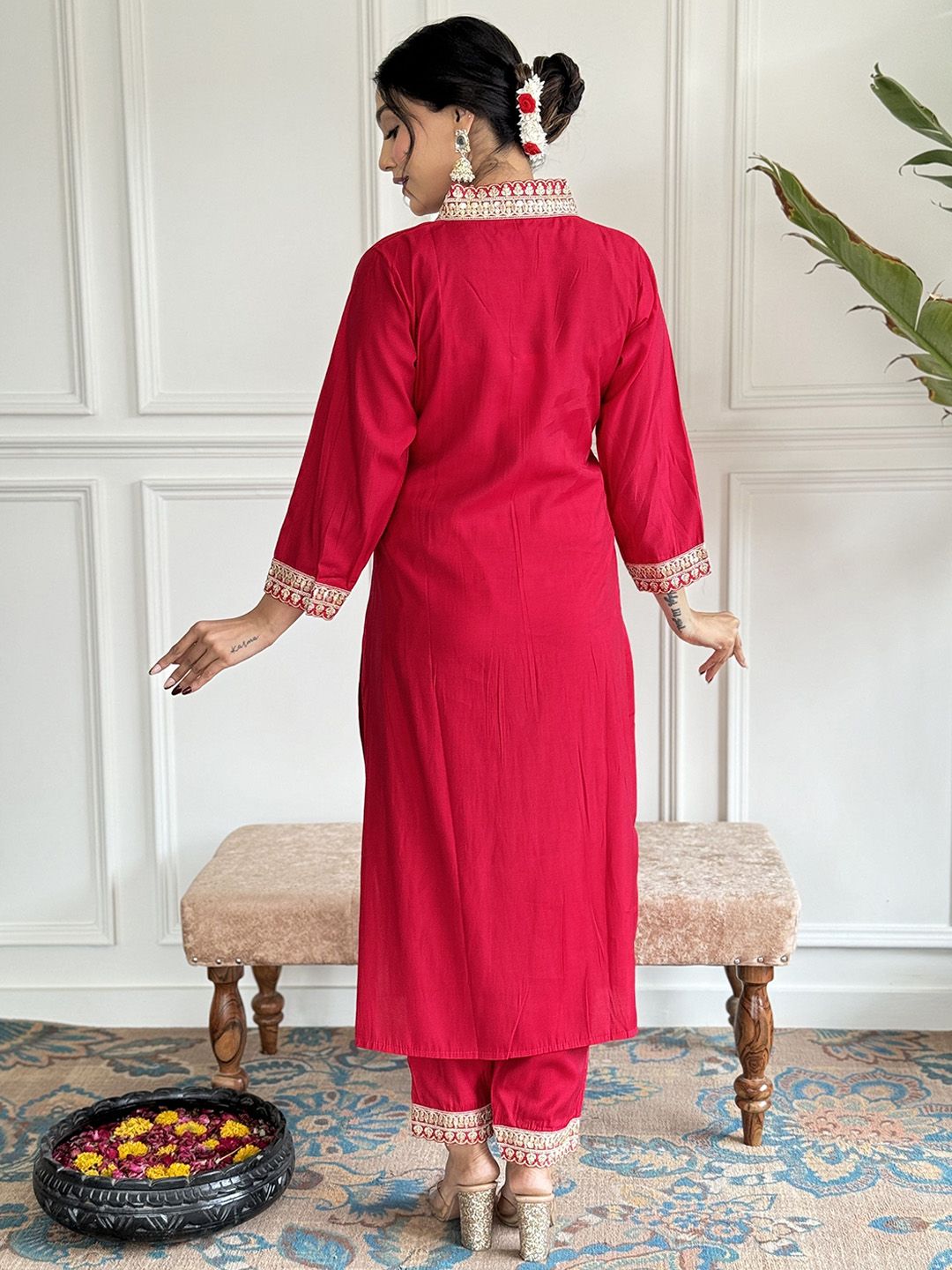 Stunning Red Traditional Outfit with Embroidered Dupatta