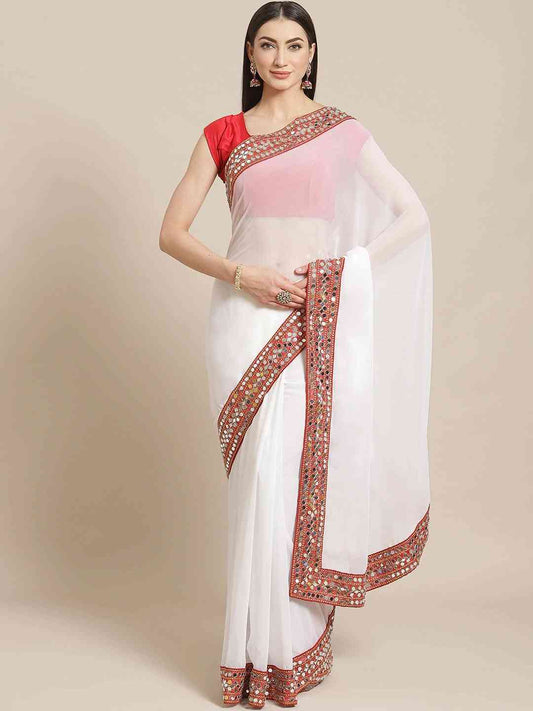 Exclusive Soft Georgette Real Mirror Work Border Party Wear Saree by My Store
