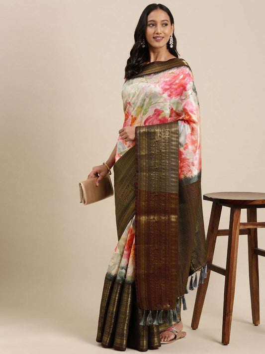 Designer Digital Kalamkari Print Pattu Banarasi Silk Saree by My Store