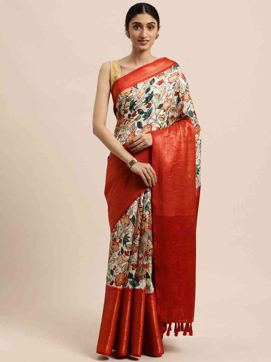 Design Digital Kalamkari Print Pattu Banarasi Silk Saree by My Store