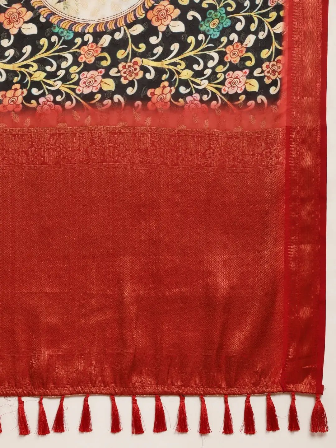 Black Colour Kalamkari Zari Work Silk Blend Kanjivaram Saree