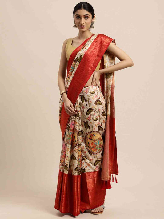 Design Digital Kalamkari Print Pattu Banarasi Silk Saree by My Store
