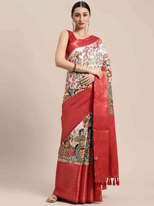Designer Digital Kalamkari Print Pattu Banarasi Silk Saree by My Store