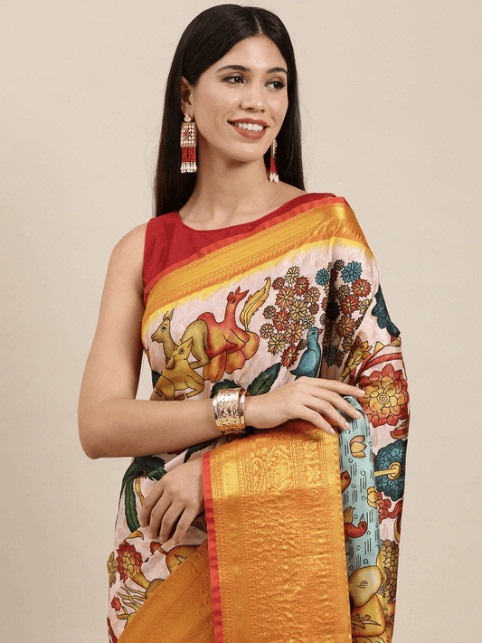 Designer Kalamkari Print Pattu Banarasi Silk Saree by My Store