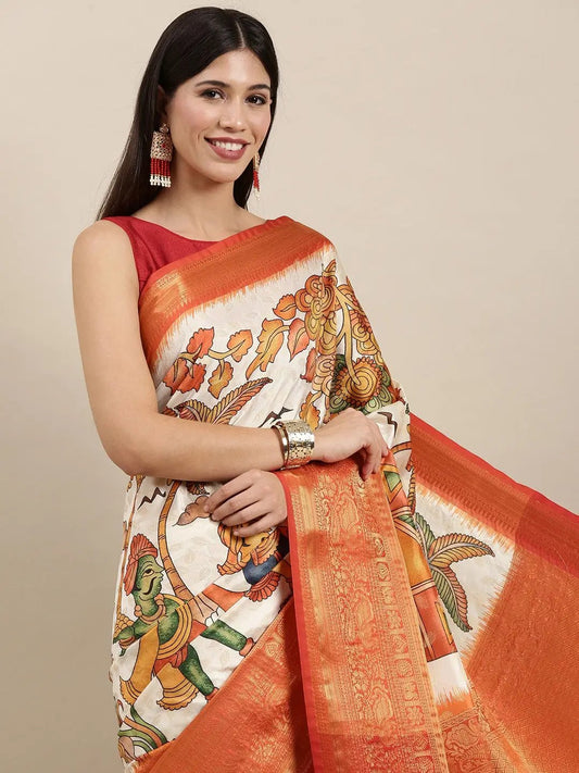 Designer Digital Kalamkari Print Pattu Banarasi Silk Saree by My Store