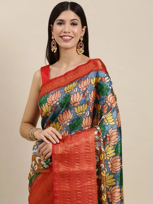 Designer Digital Kalamkari Print Pattu Banarasi Silk Saree by My Store