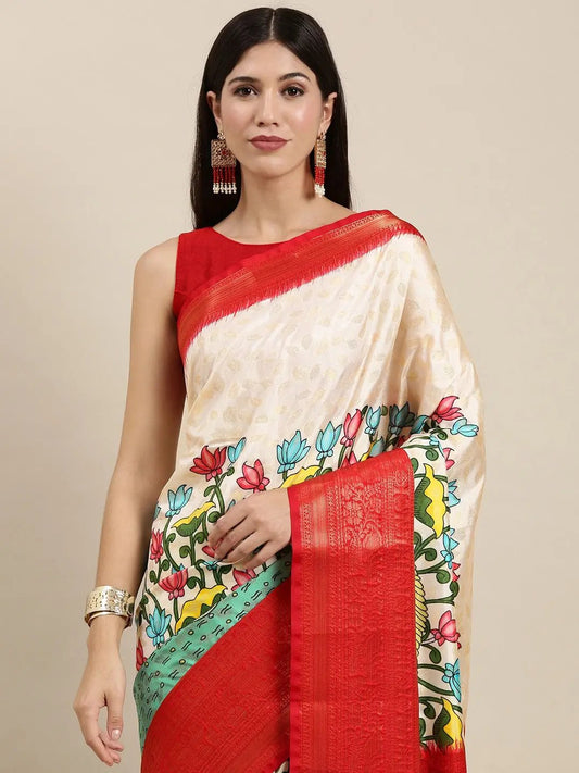 Designer Digital Kalamkari Print Pattu Banarasi Silk Saree by My Store