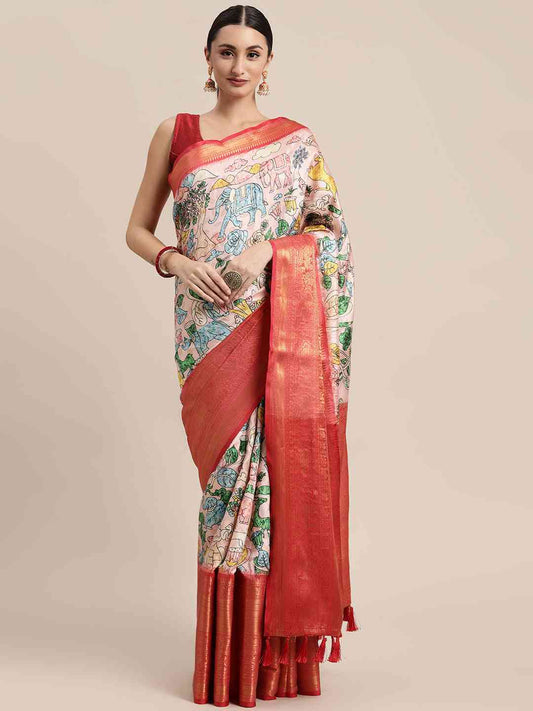 Designer Digital Kalamkari Print Pattu Banarasi Silk Saree by My Store