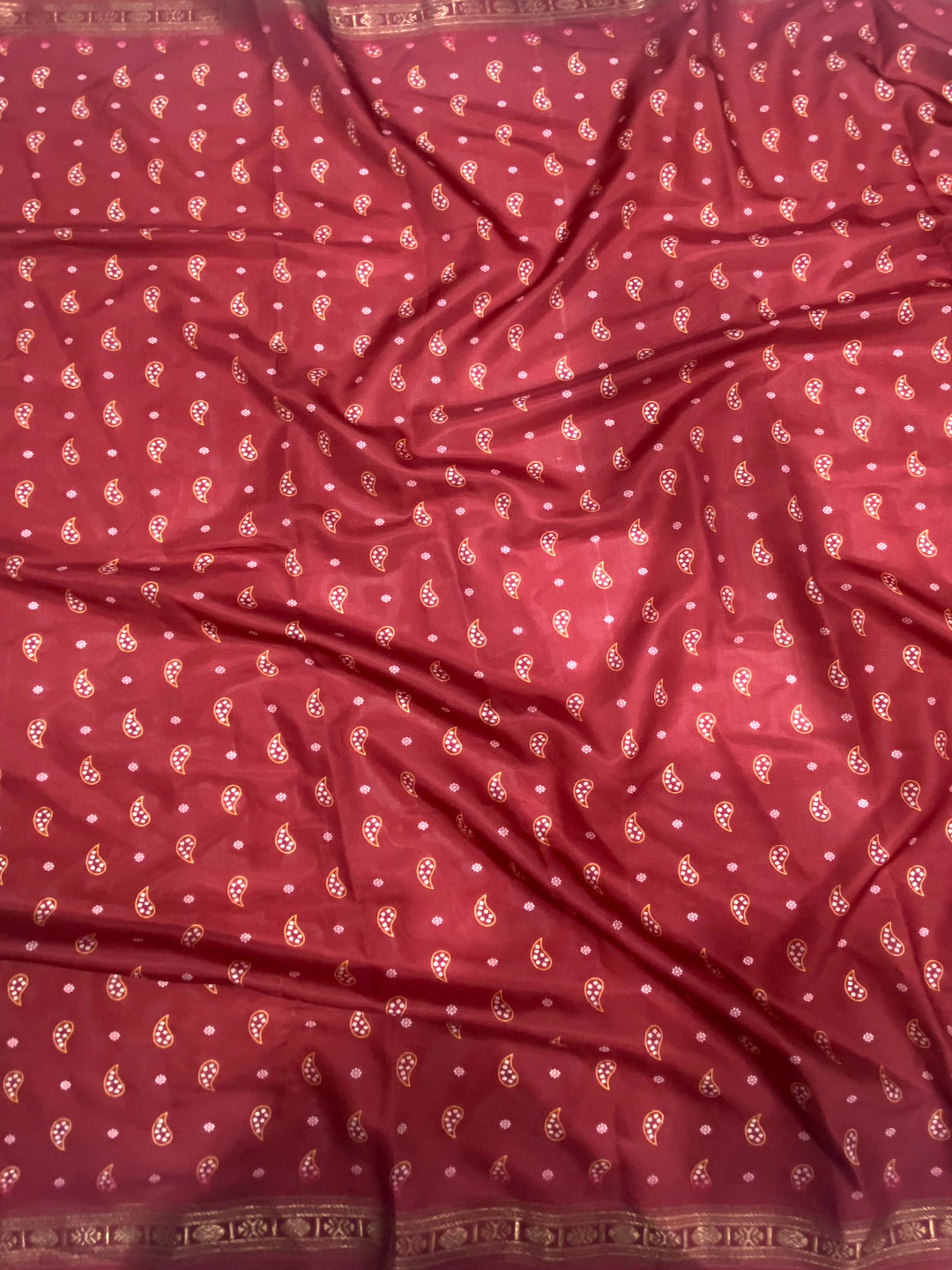 Red Bandhej Kalamkari Soft Silk Saree by My Store