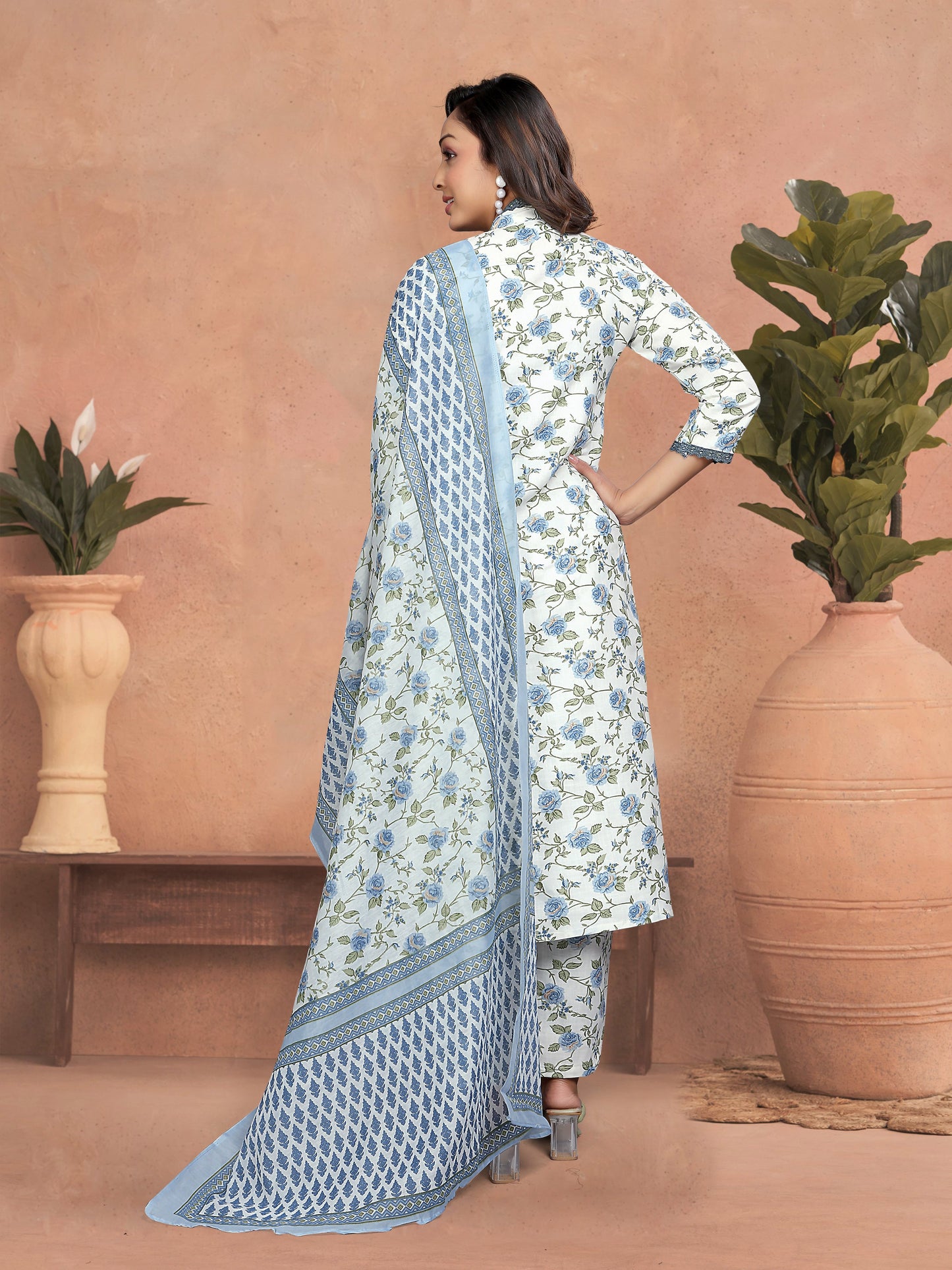 Casual Wear Sky Blue Cotton Kurta Set