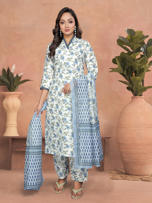 Casual Wear Sky Blue Cotton Kurta Set