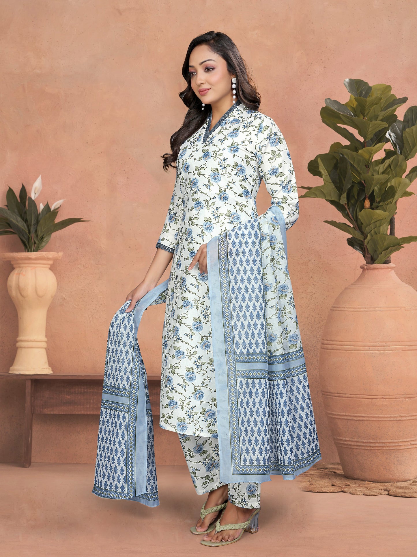 Casual Wear Sky Blue Cotton Kurta Set