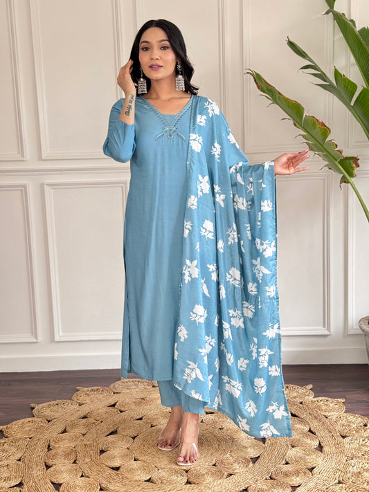 Cloudlight Charm – Soft Sky Blue Kurta Set with Timeless Appeal