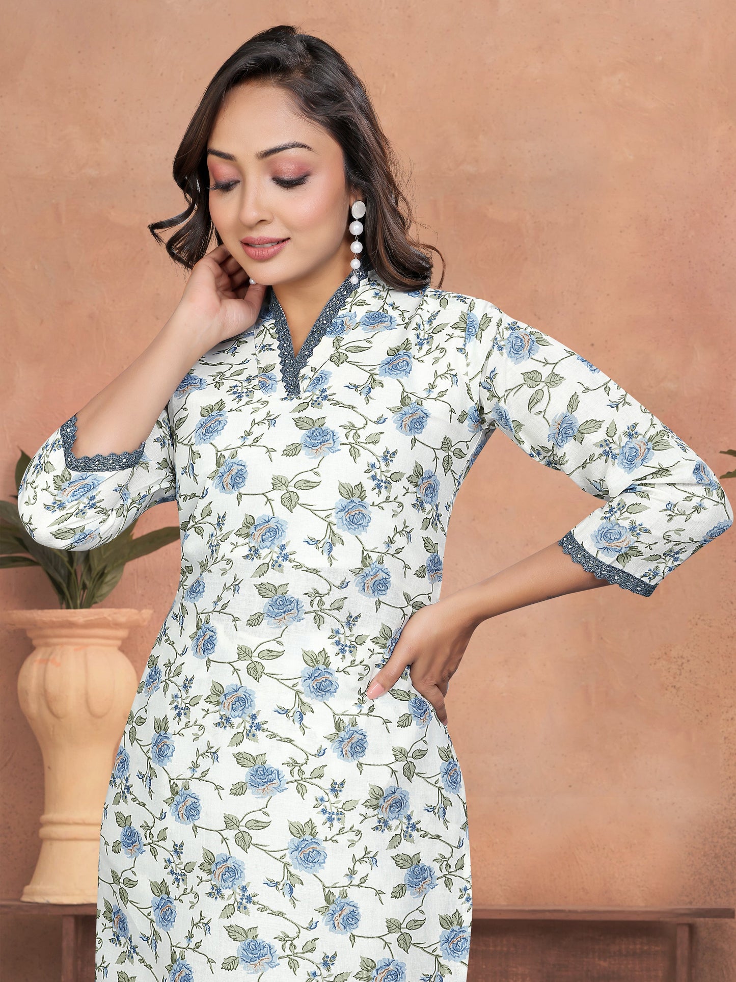 Casual Wear Sky Blue Cotton Kurta Set