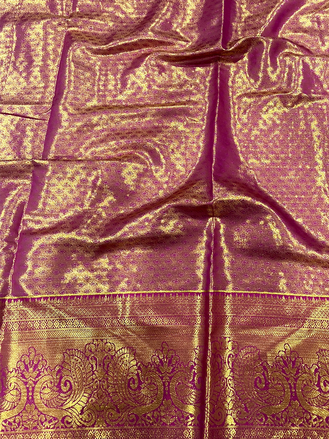 Purple Dharmavaram Gold Birds Print Saree by My Store