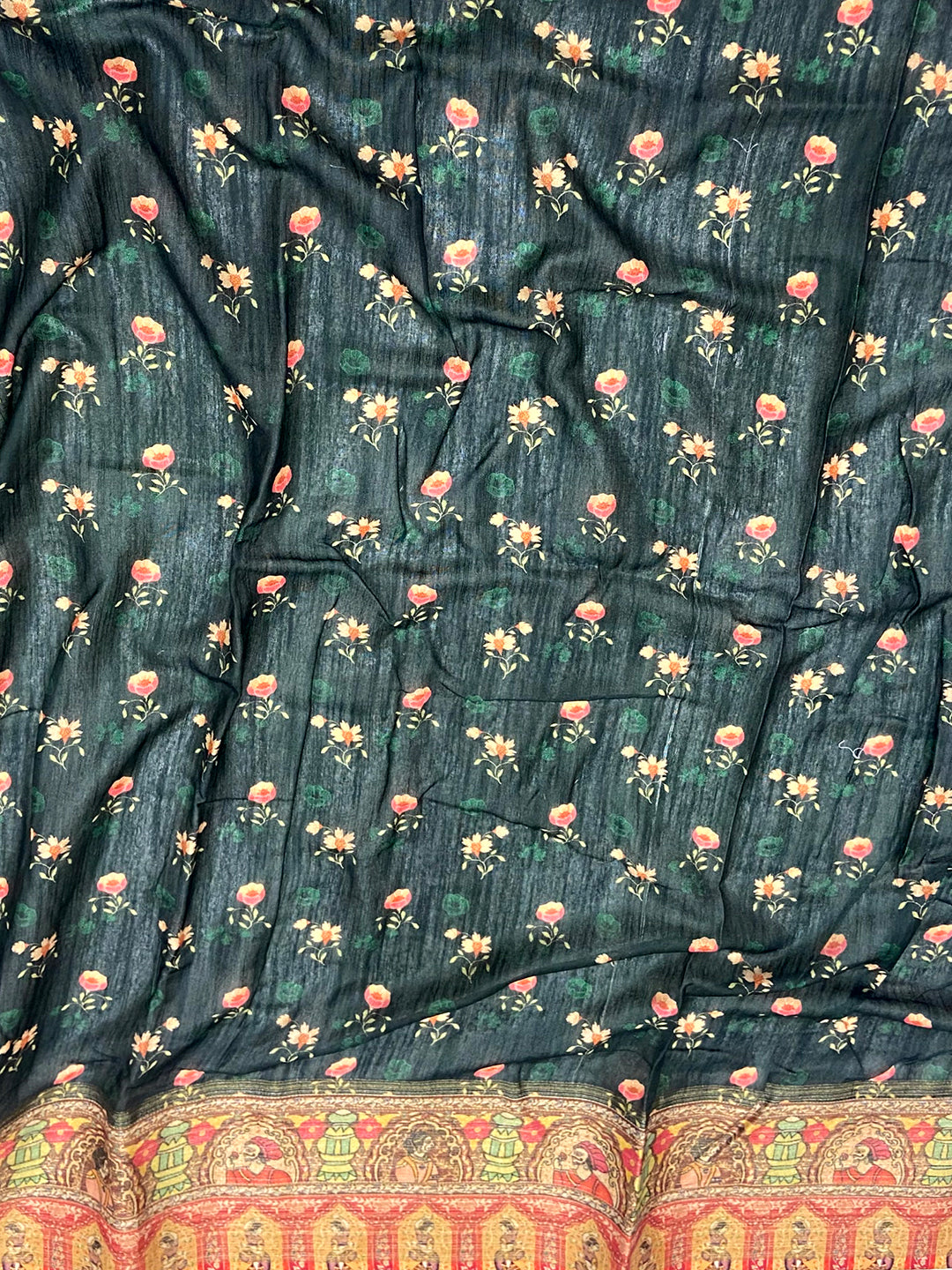 Black Aari Pashmina Print Linen Saree