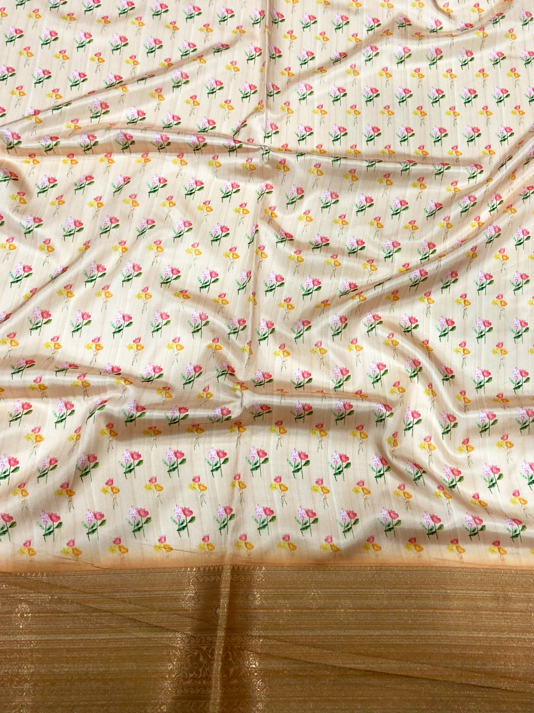 Orange Soft Organza Digital Print Saree by My Store