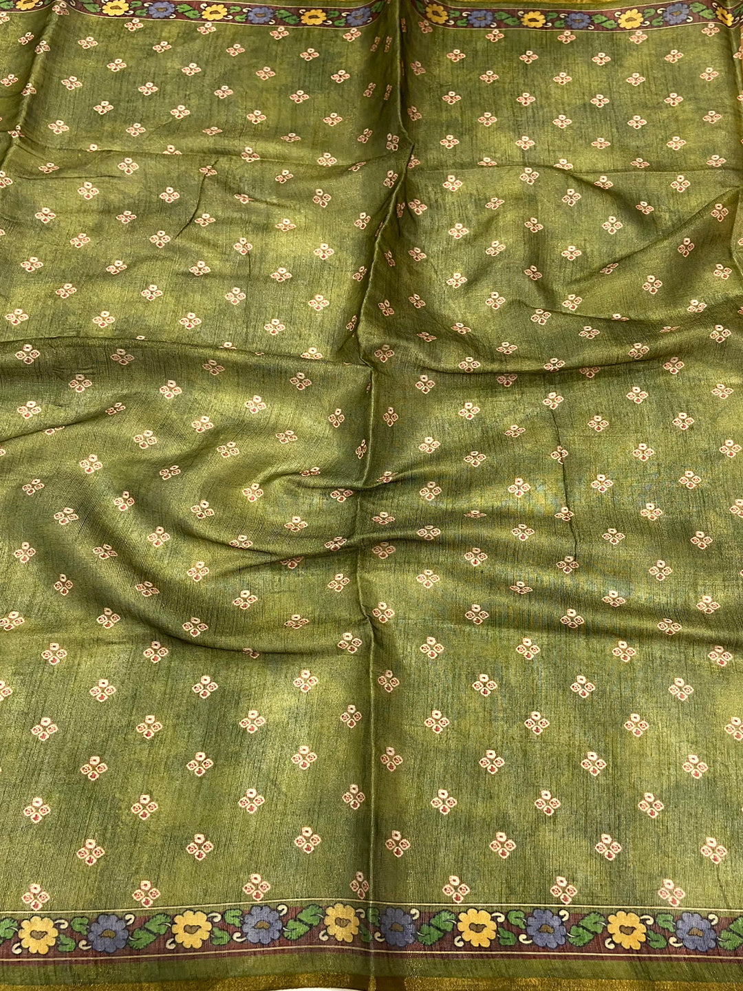 Lemon Yellow Tissue Bandhej Kalamkari Saree by My Store