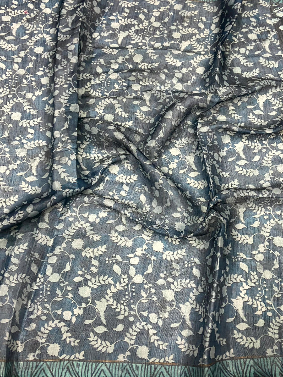 Navy Kalamkari Block Print Chanderi Saree by My Store