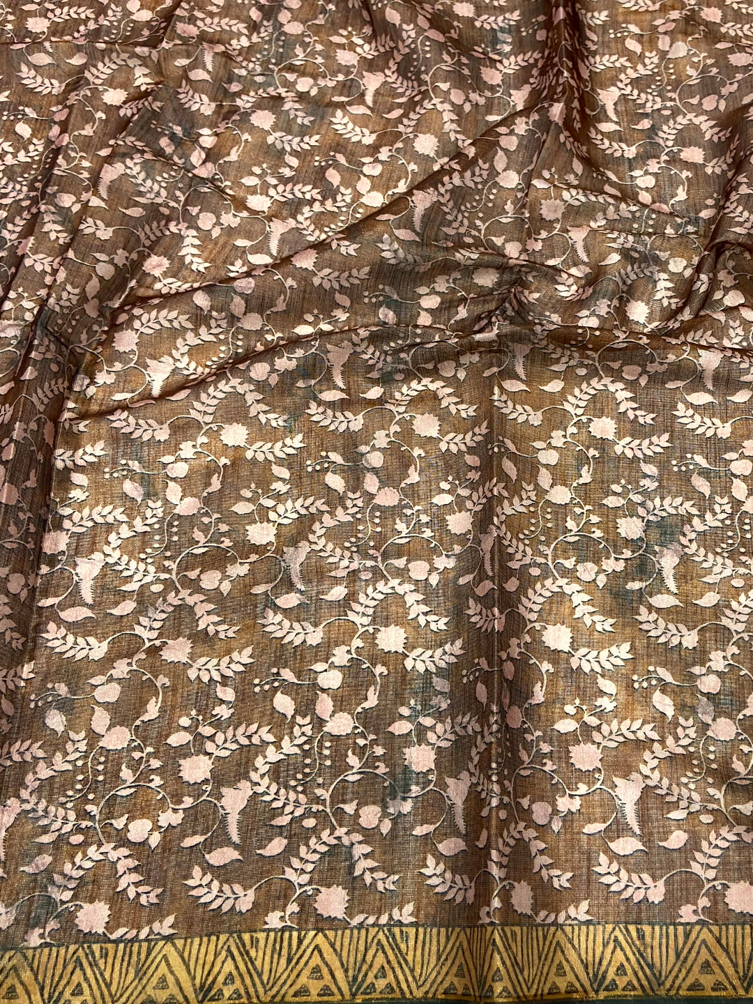 Mustard Kalamkari Block Print Chanderi Saree by My Store