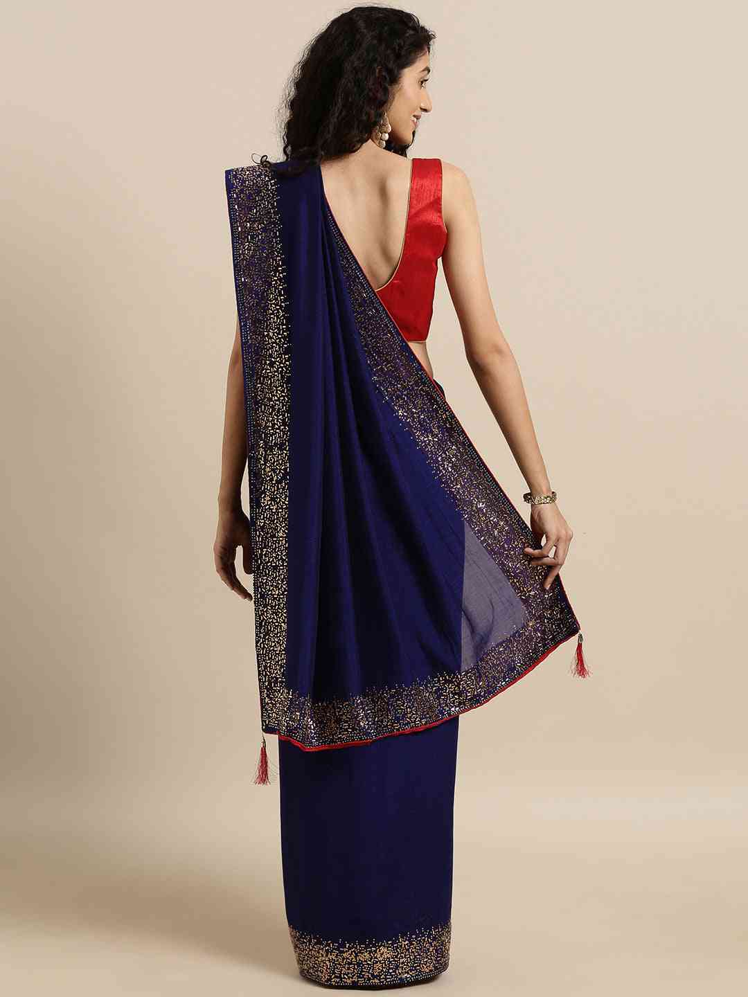 Blue Colour Poly Silk Saree with Swarovski Stones Work