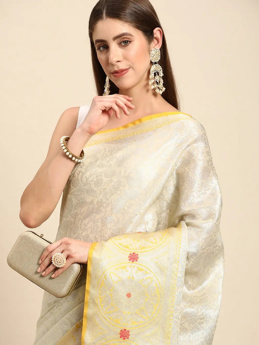 Fine Kora Zari Silk Saree With Ethnic Motifs by My Store